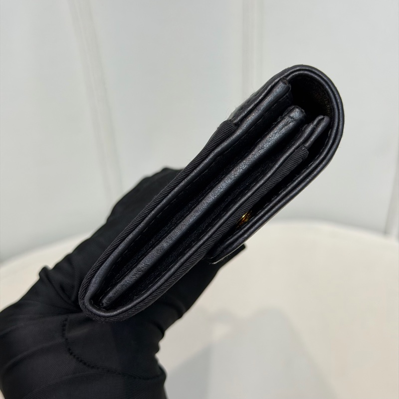 PRADA 黑色皮革拼帆布長夾 XC181-4