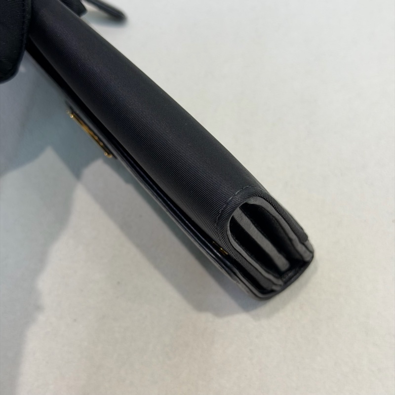 PRADA 黑色皮革拼帆布長夾 XC181-9