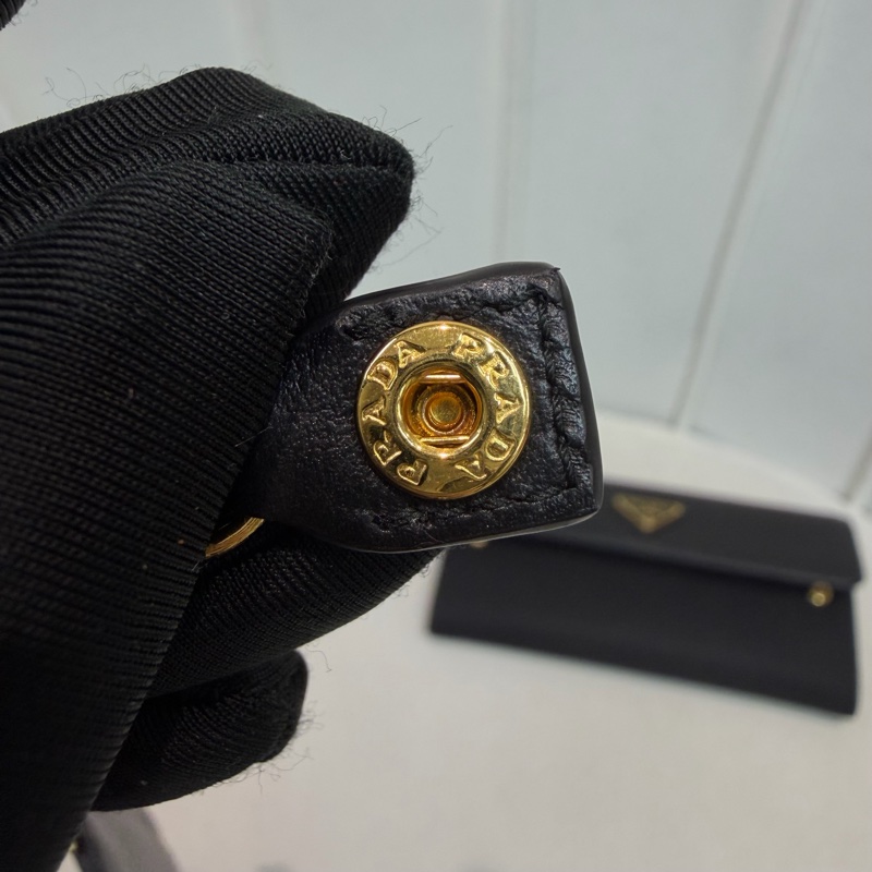 PRADA 黑色皮革拼帆布長夾 XC181-29