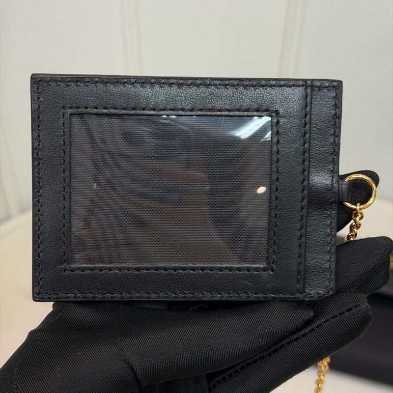 PRADA 黑色皮革拼帆布長夾 XC181-32