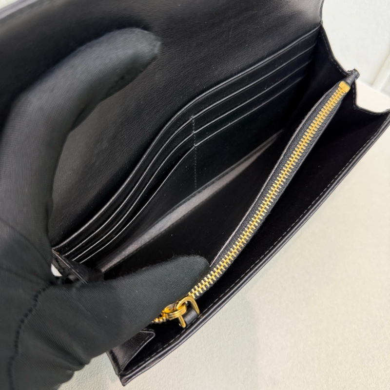 PRADA 黑色皮革拼帆布長夾 XC181-51