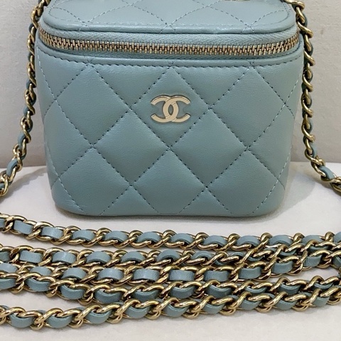 Chanel香奈兒 23c 灰色 小羊皮小盒子包化妝包 23年芯片款