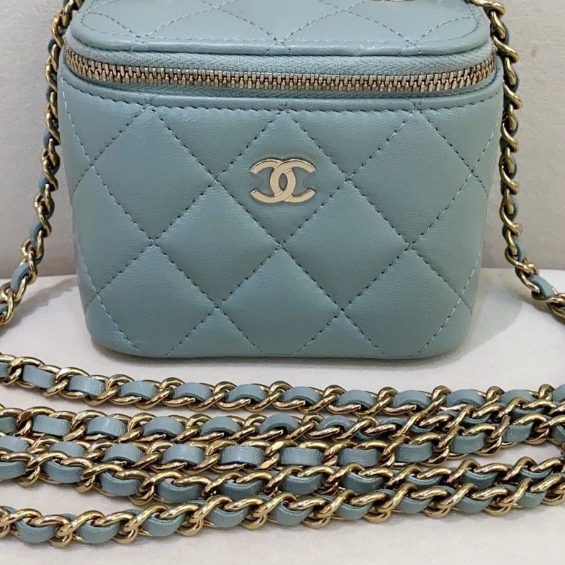 Chanel香奈兒 23c 灰色 小羊皮小盒子包化妝包 23年芯片款-0