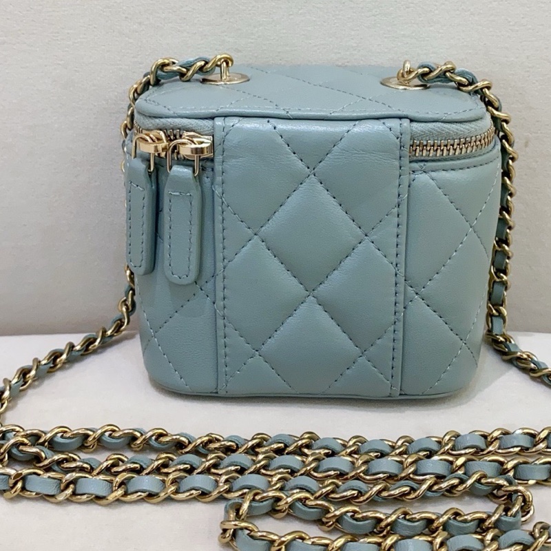 Chanel香奈兒 23c 灰色 小羊皮小盒子包化妝包 23年芯片款-1