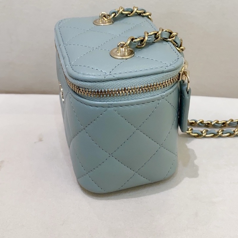 Chanel香奈兒 23c 灰色 小羊皮小盒子包化妝包 23年芯片款-3