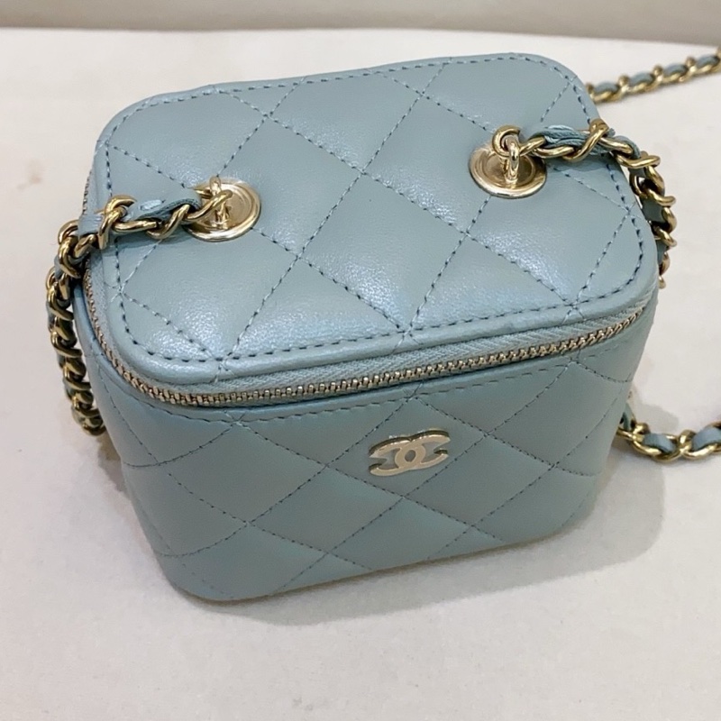 Chanel香奈兒 23c 灰色 小羊皮小盒子包化妝包 23年芯片款-4