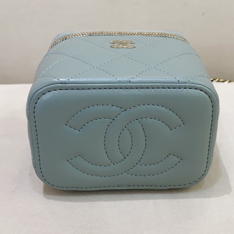Chanel香奈兒 23c 灰色 小羊皮小盒子包化妝包 23年芯片款-7