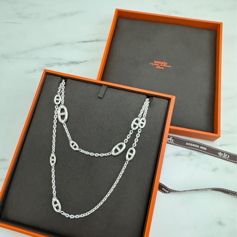 Hermes 愛馬仕 豬鼻子純銀長項鍊160公分