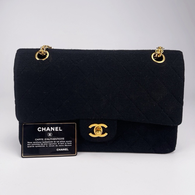 「JL精品代購」9新 香奈兒黑金布面CF25-0