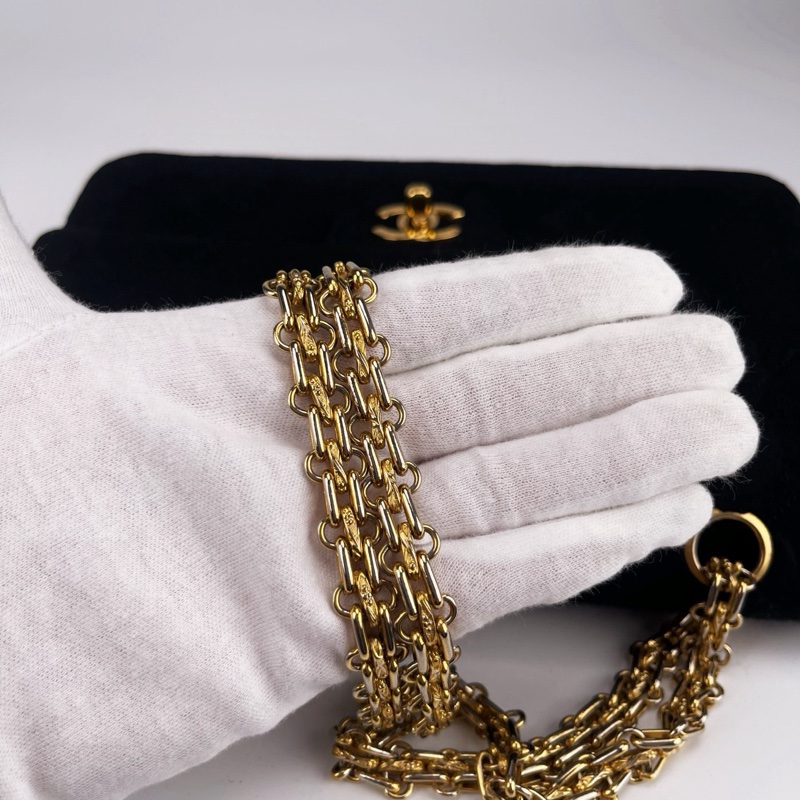 「JL精品代購」9新 香奈兒黑金布面CF25-9