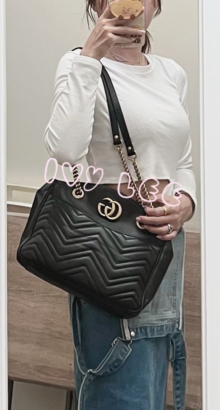 Gucci古馳 肩背包 斜背包 鍊條包 marmont 443501 經典黑 金 正品 二手精品-2