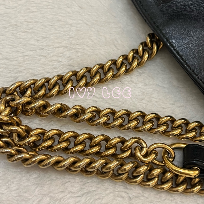 Gucci古馳 肩背包 斜背包 鍊條包 marmont 443501 經典黑 金 正品 二手精品-4