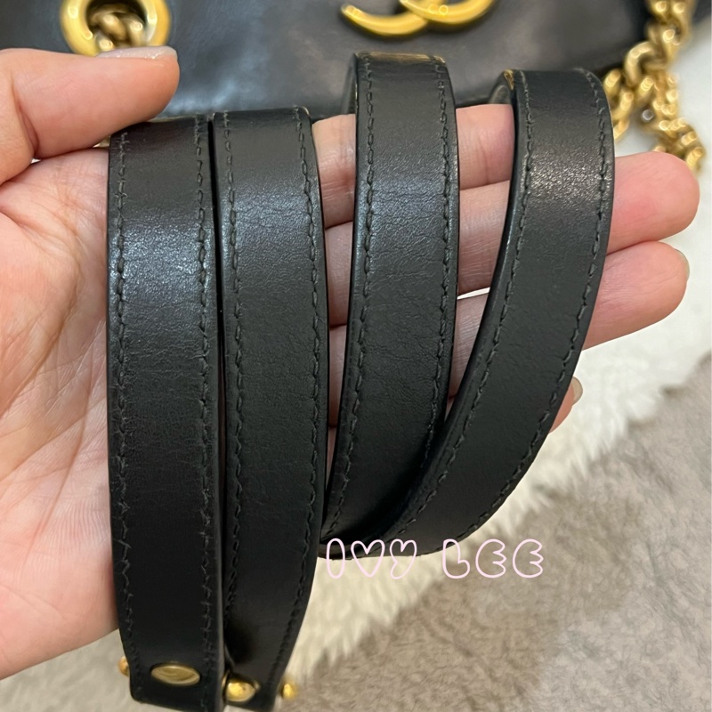 Gucci古馳 肩背包 斜背包 鍊條包 marmont 443501 經典黑 金 正品 二手精品-5