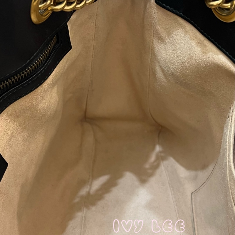 Gucci古馳 肩背包 斜背包 鍊條包 marmont 443501 經典黑 金 正品 二手精品-9