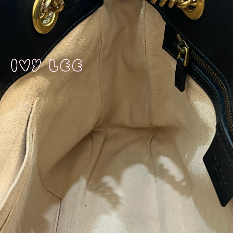 Gucci古馳 肩背包 斜背包 鍊條包 marmont 443501 經典黑 金 正品 二手精品-10