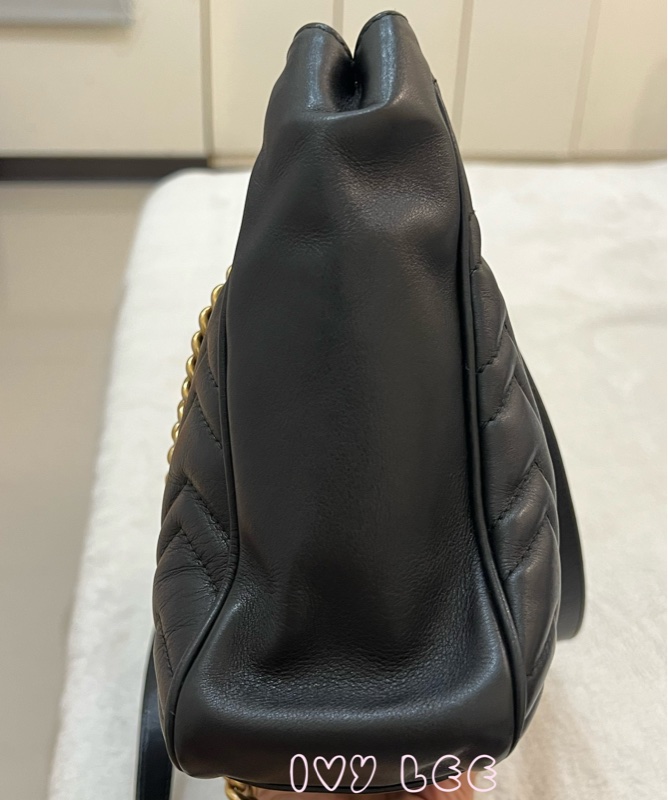 Gucci古馳 肩背包 斜背包 鍊條包 marmont 443501 經典黑 金 正品 二手精品-17