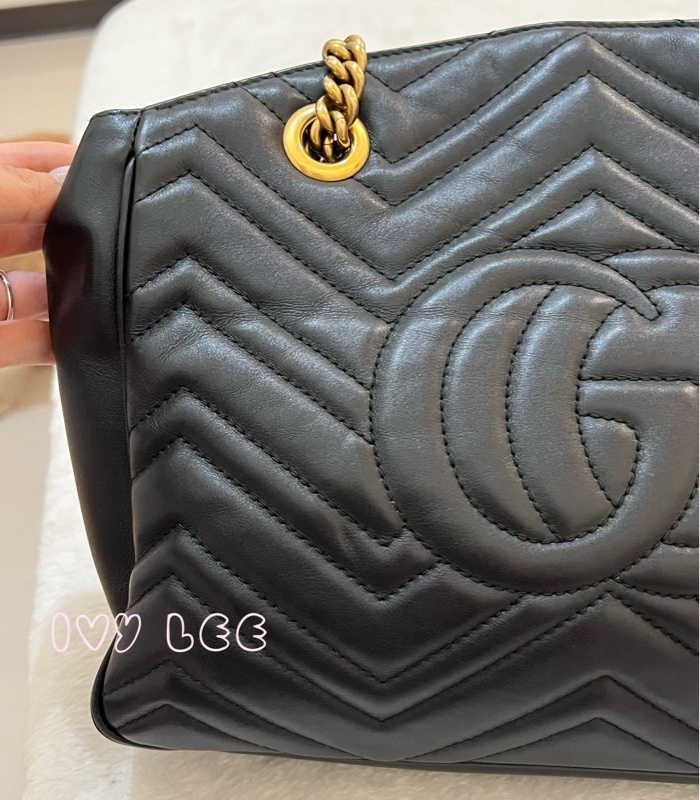 Gucci古馳 肩背包 斜背包 鍊條包 marmont 443501 經典黑 金 正品 二手精品-25