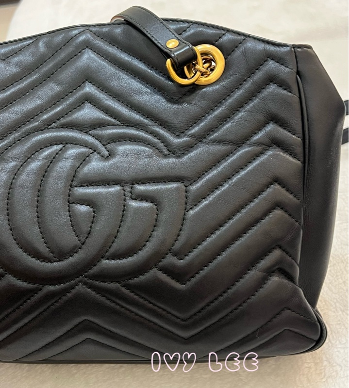 Gucci古馳 肩背包 斜背包 鍊條包 marmont 443501 經典黑 金 正品 二手精品-26