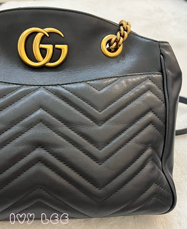 Gucci古馳 肩背包 斜背包 鍊條包 marmont 443501 經典黑 金 正品 二手精品-28