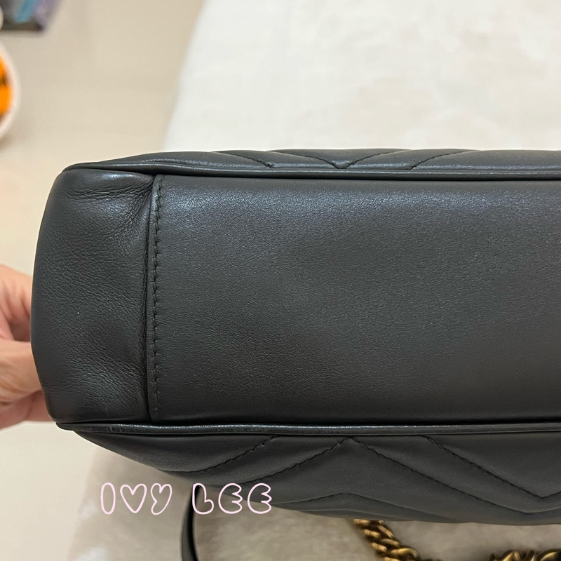Gucci古馳 肩背包 斜背包 鍊條包 marmont 443501 經典黑 金 正品 二手精品-29