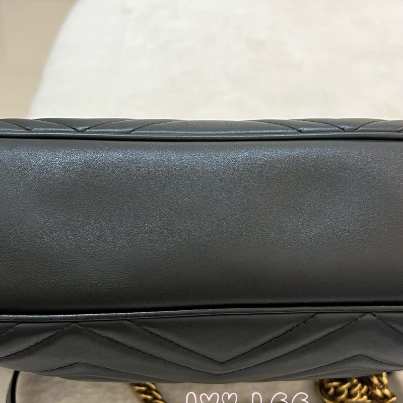 Gucci古馳 肩背包 斜背包 鍊條包 marmont 443501 經典黑 金 正品 二手精品-30