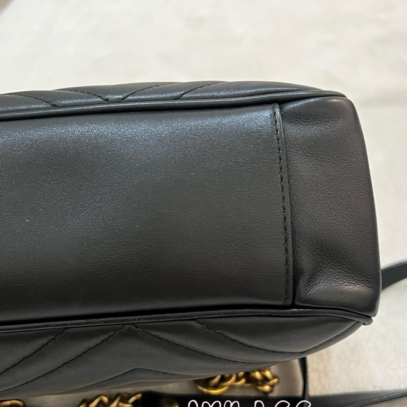 Gucci古馳 肩背包 斜背包 鍊條包 marmont 443501 經典黑 金 正品 二手精品-31