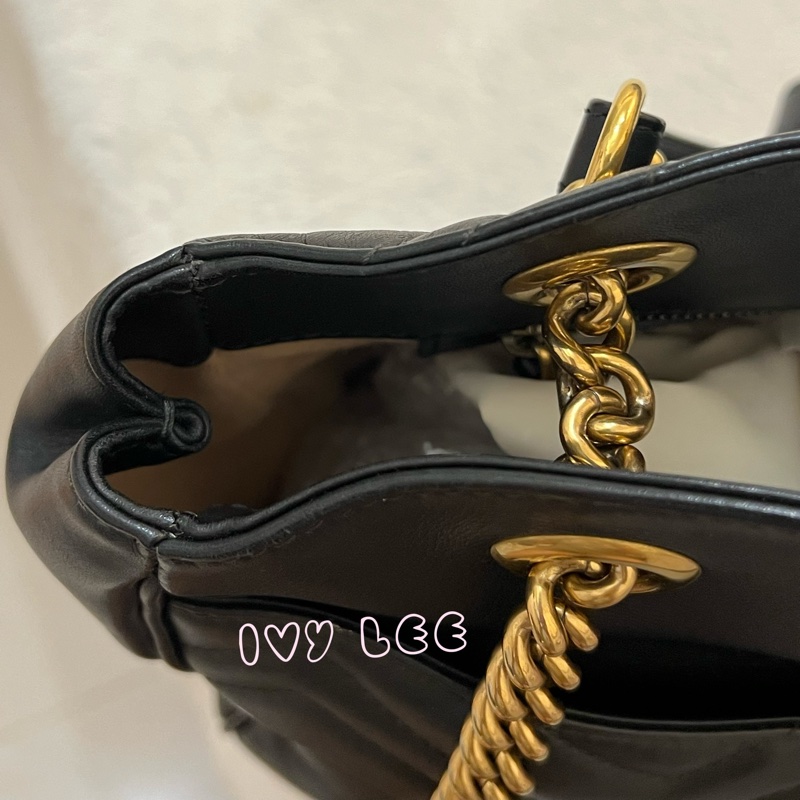 Gucci古馳 肩背包 斜背包 鍊條包 marmont 443501 經典黑 金 正品 二手精品-32