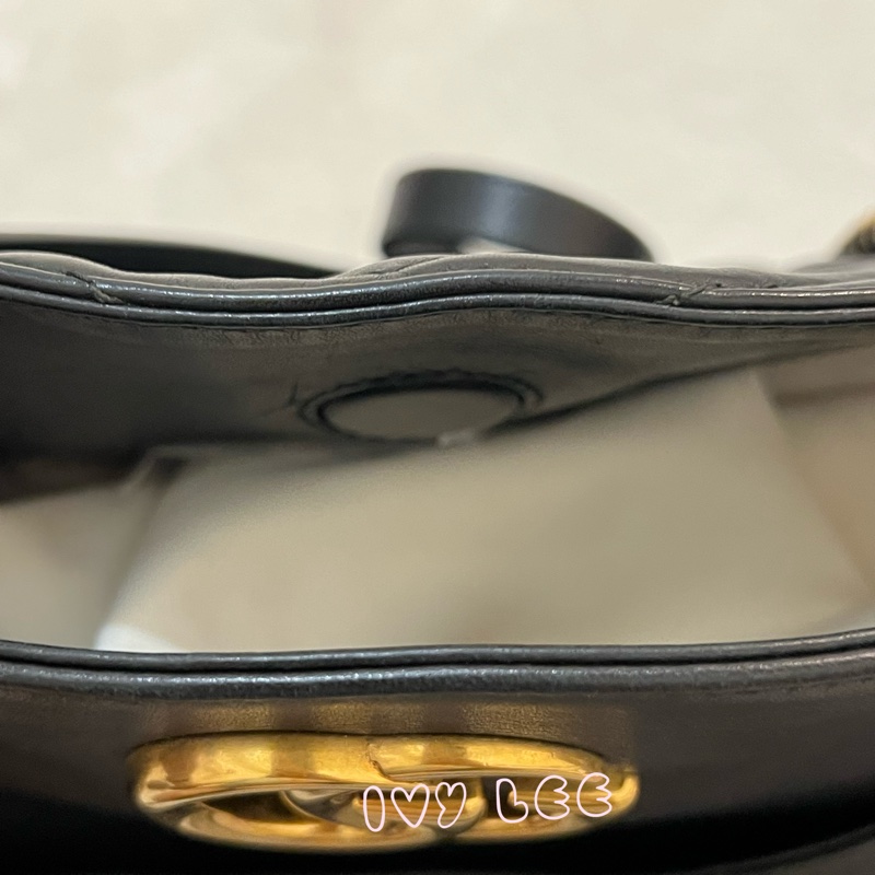 Gucci古馳 肩背包 斜背包 鍊條包 marmont 443501 經典黑 金 正品 二手精品-33