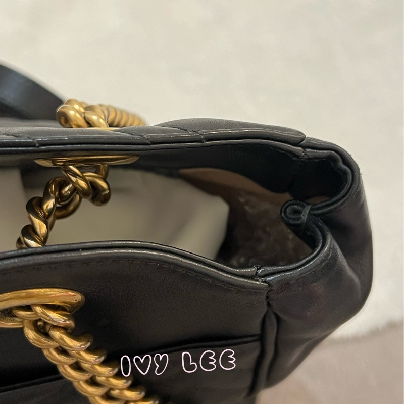 Gucci古馳 肩背包 斜背包 鍊條包 marmont 443501 經典黑 金 正品 二手精品-34