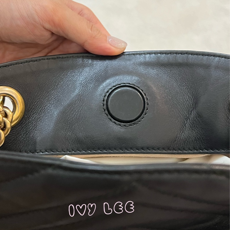 Gucci古馳 肩背包 斜背包 鍊條包 marmont 443501 經典黑 金 正品 二手精品-36