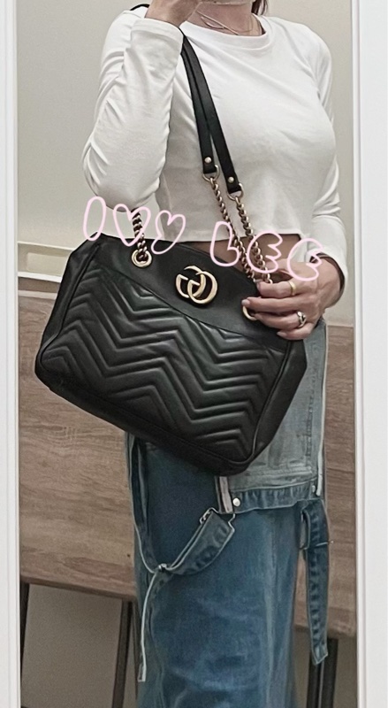 Gucci古馳 肩背包 斜背包 鍊條包 marmont 443501 經典黑 金 正品 二手精品-37