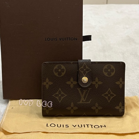 LOUIS VUITTON M61663 經典 Monogram 帆布牛皮蝴蝶釦 對折中夾 正品 二手精品