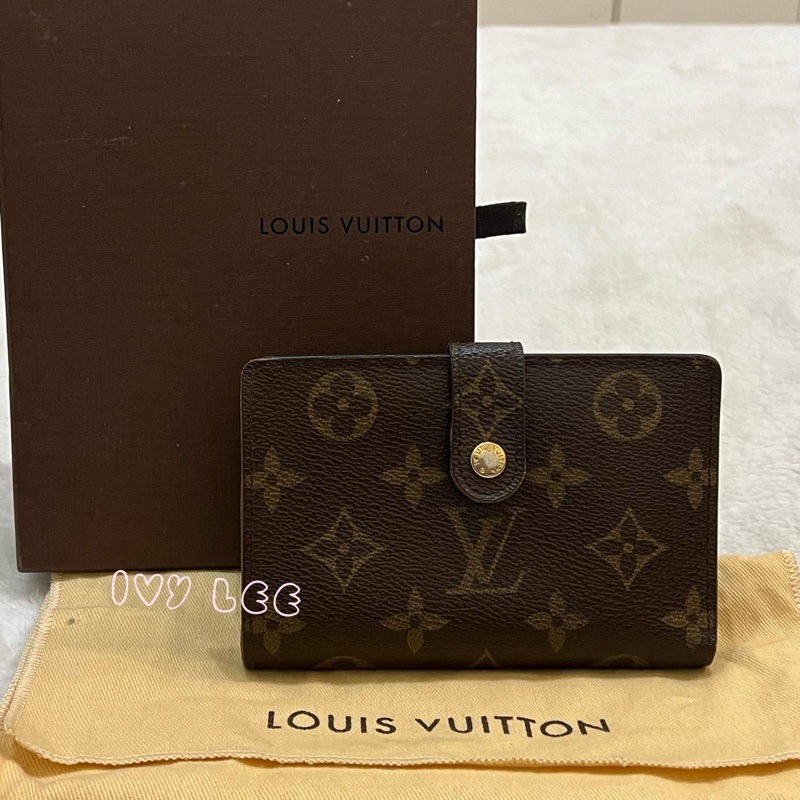 LOUIS VUITTON M61663 經典 Monogram 帆布牛皮蝴蝶釦 對折中夾 正品 二手精品-0