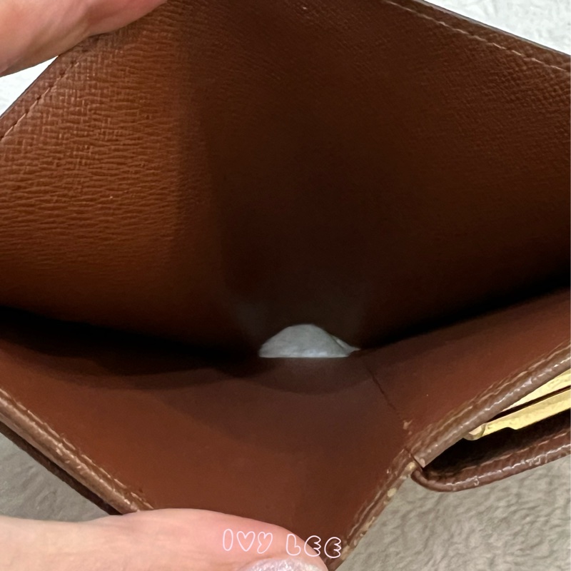 LOUIS VUITTON M61663 經典 Monogram 帆布牛皮蝴蝶釦 對折中夾 正品 二手精品-3