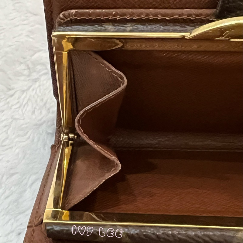 LOUIS VUITTON M61663 經典 Monogram 帆布牛皮蝴蝶釦 對折中夾 正品 二手精品-8