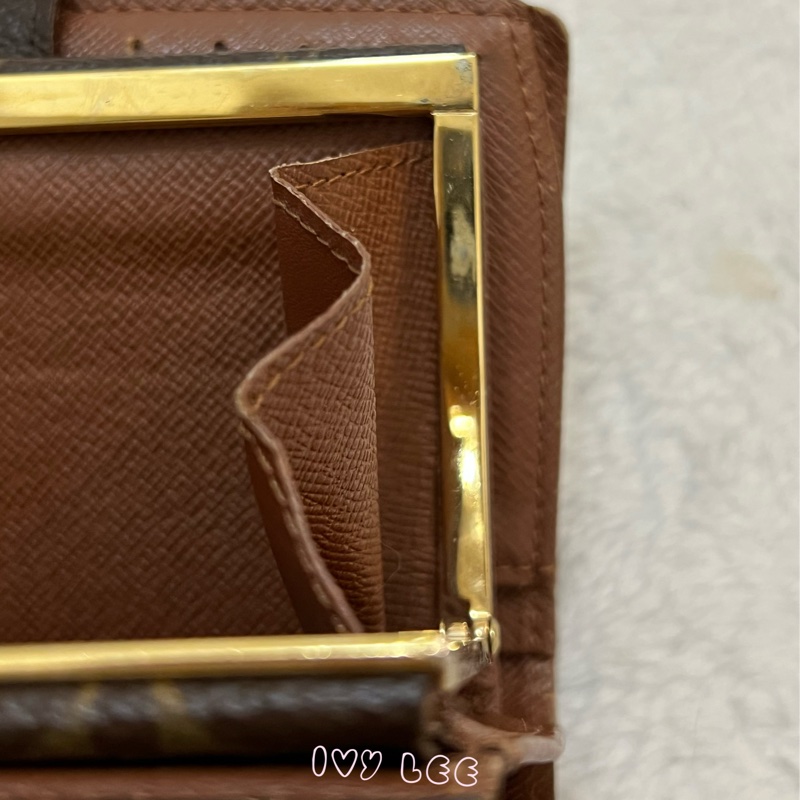 LOUIS VUITTON M61663 經典 Monogram 帆布牛皮蝴蝶釦 對折中夾 正品 二手精品-9