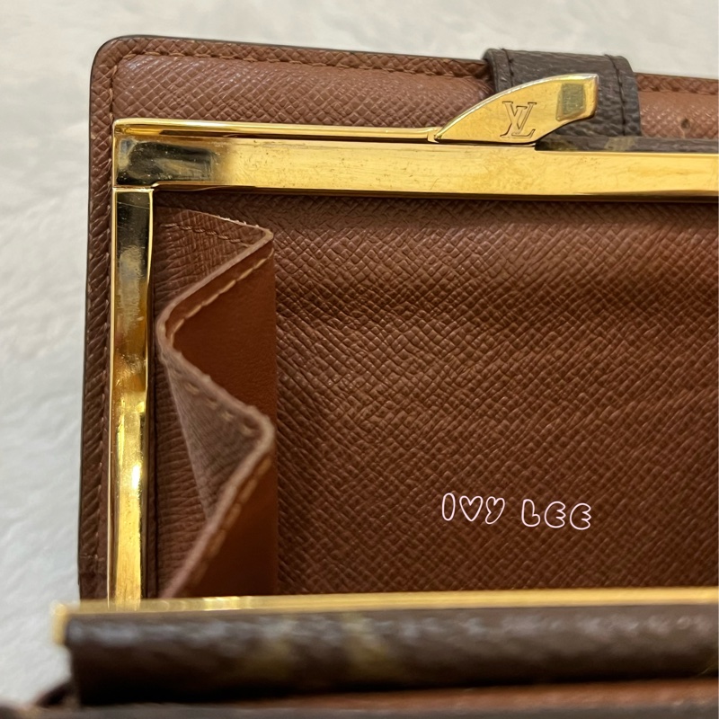 LOUIS VUITTON M61663 經典 Monogram 帆布牛皮蝴蝶釦 對折中夾 正品 二手精品-10