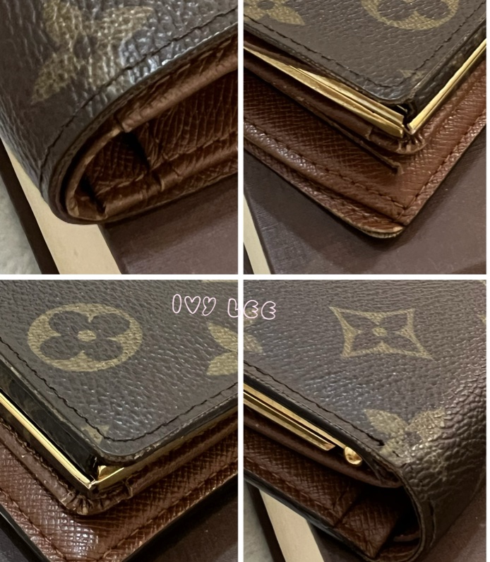 LOUIS VUITTON M61663 經典 Monogram 帆布牛皮蝴蝶釦 對折中夾 正品 二手精品-17