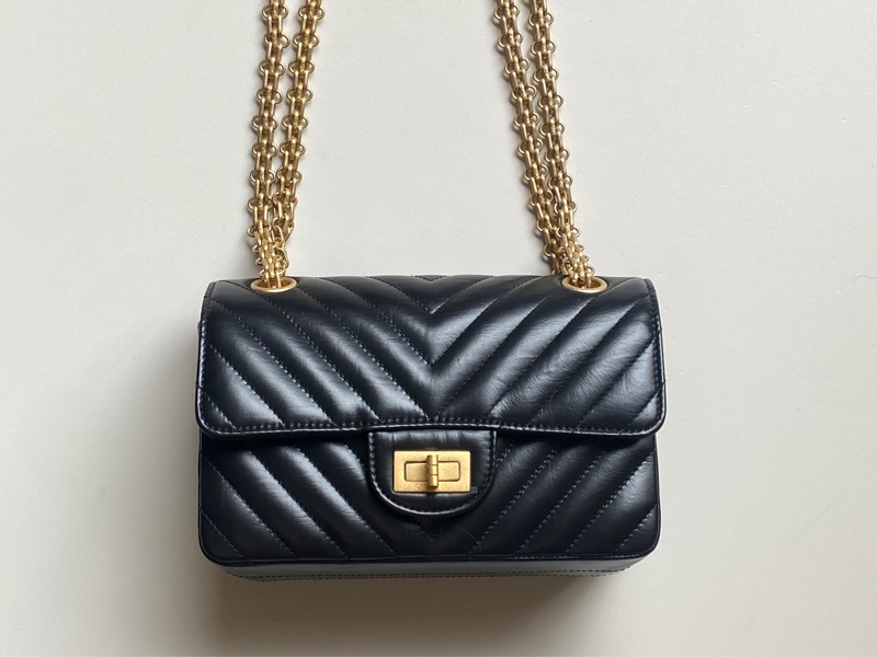 914intheair精品代購『限量品閒置』Chanel 香奈兒 經典黑金牛mini coco 2.55 口蓋包 大mini CF 20cm 山形紋-10