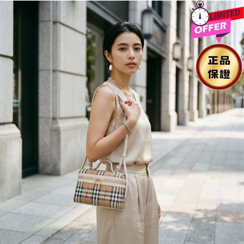 ⏰限時特賣 專櫃4萬4千5🌺Burberry 81251351格紋 Vanity 手提包 典藏米色-0