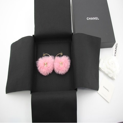 Chanel 24C 毛絨早春度假系列環狀粉紅色耳環