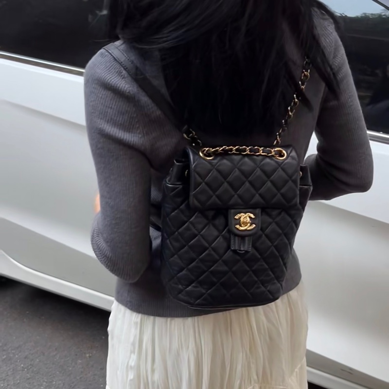 ✨Chanel 黑金羊皮蓋茲堡 後背包 很難找的小號🖤-0