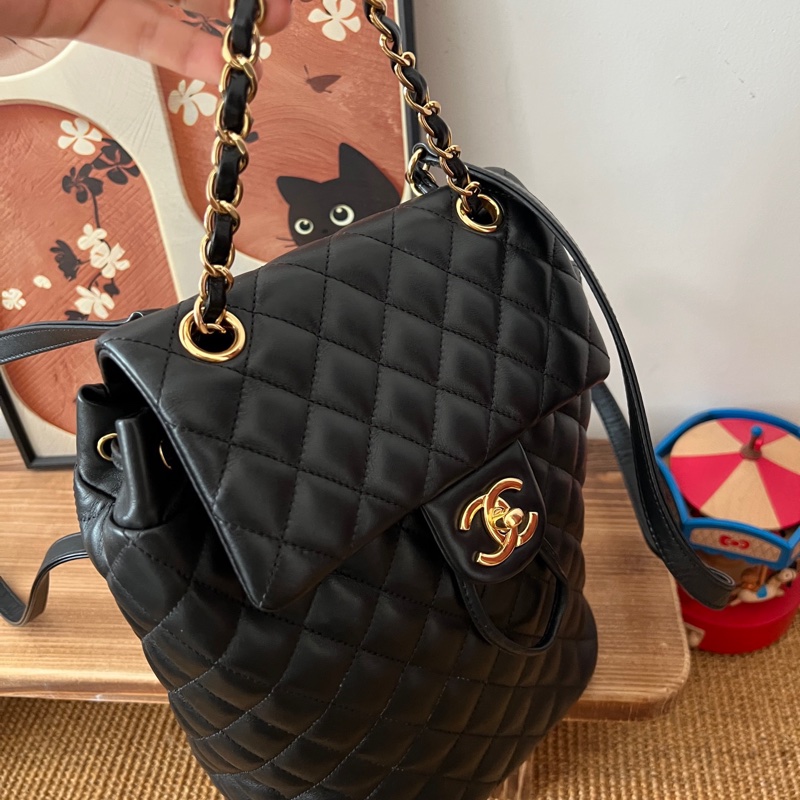 ✨Chanel 黑金羊皮蓋茲堡 後背包 很難找的小號🖤-4