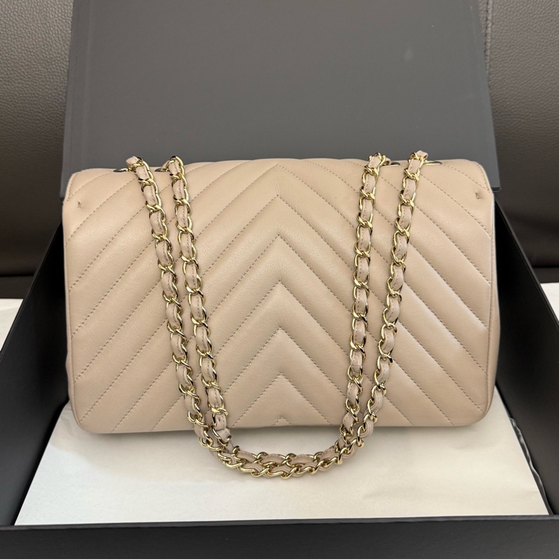 ✨Chanel 奶茶色V紋金扣 CF 99🆕-3