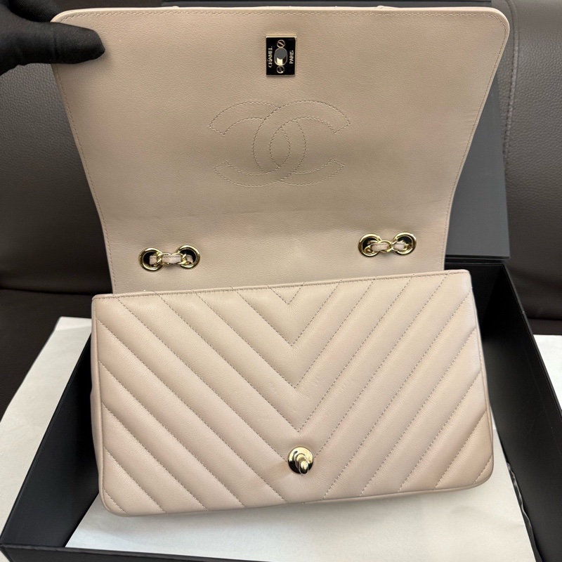 ✨Chanel 奶茶色V紋金扣 CF 99🆕-6