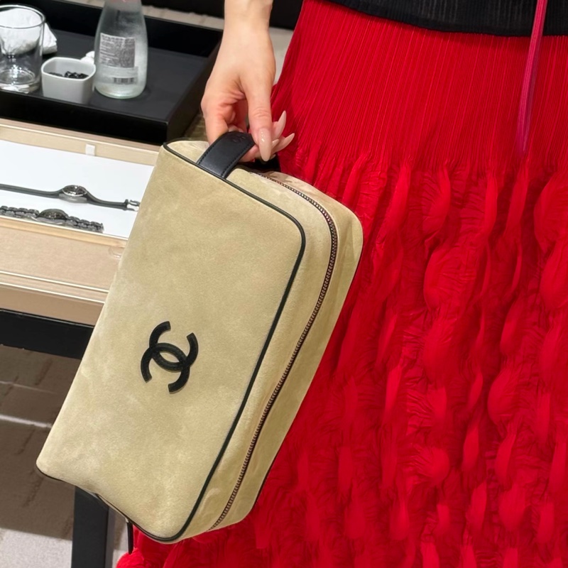 Chanel Coco Beach 麂皮洗漱包 化妝包 大號 17x29x12cm-3