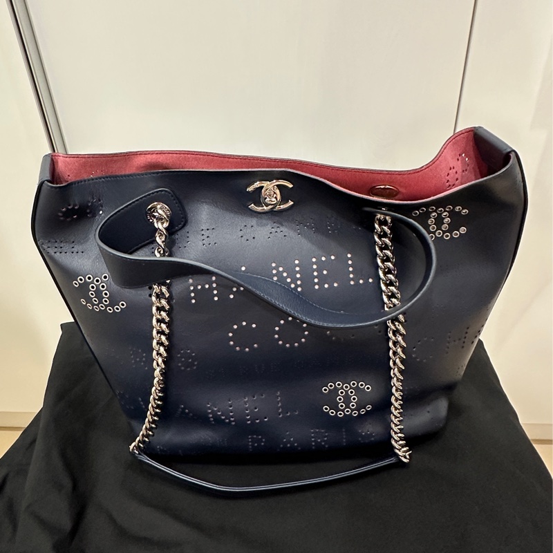 ꧁ Chanel AS0487💙鏤空 子母托特包💙深藍色 ꧂-0