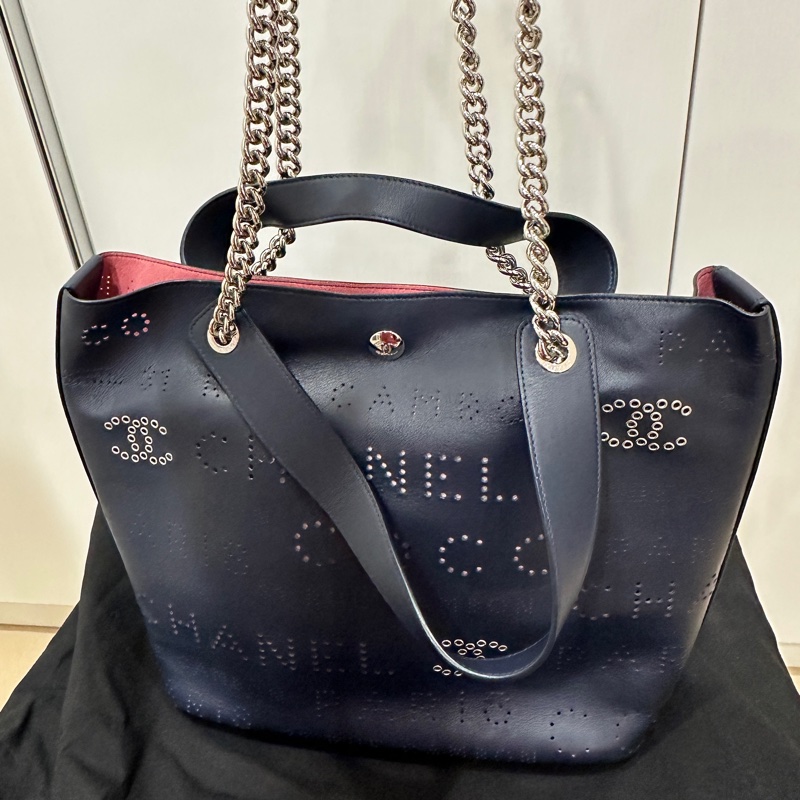 ꧁ Chanel AS0487💙鏤空 子母托特包💙深藍色 ꧂-9