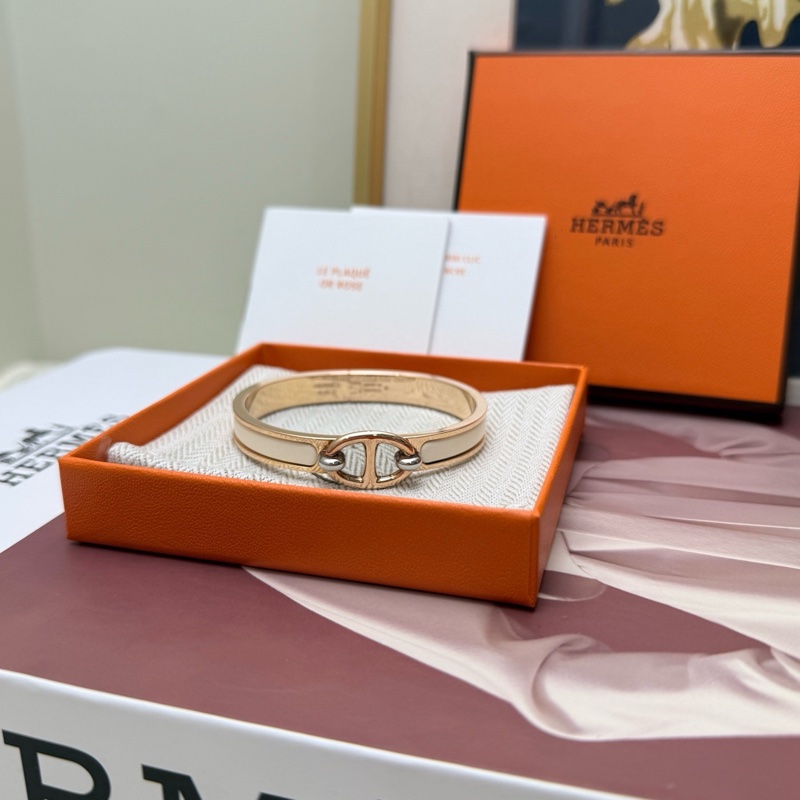 閒置新 Hermes/愛馬仕 Clic H系列豬鼻子扣頭手鐲 白色全套-2