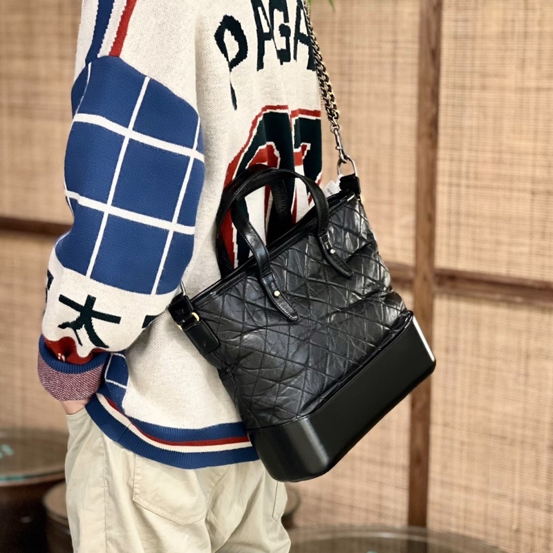 Chanel/香奈兒 流浪包黑色金扣牛皮手提包鏈條包 24開 很少見的款 不易撞包-2